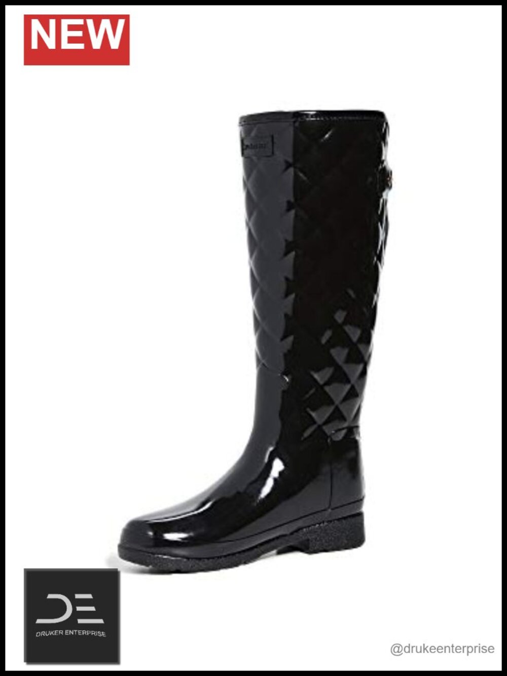 Women's Quilted Gloss Knee High Rain Boots Waterproof Rubber